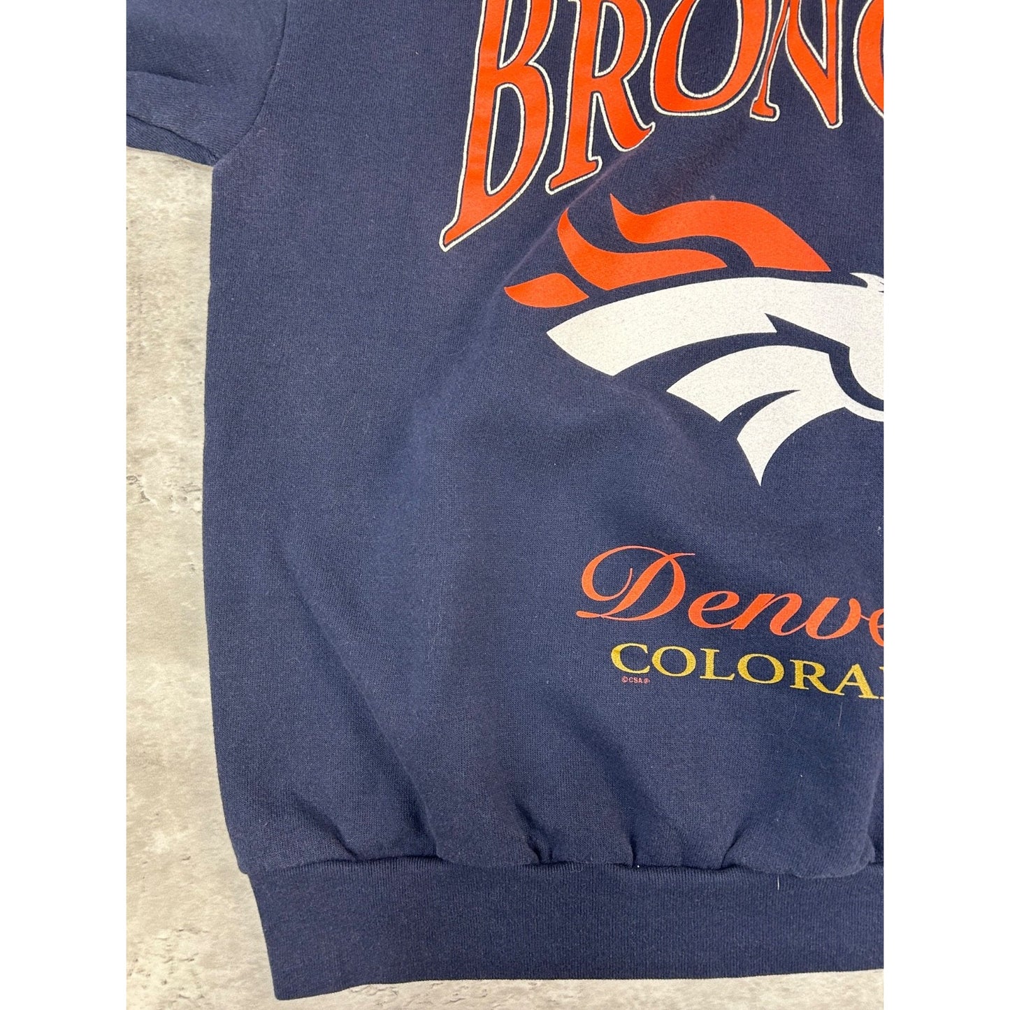 Vintage 90s Denver Broncos NFL Big Graphic Spellout Football Sweatshirt Sz Large