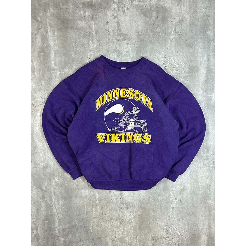 Vintage 90s Minnesota Vikings NFL Helmet Graphic Football Sweatshirt Size XL