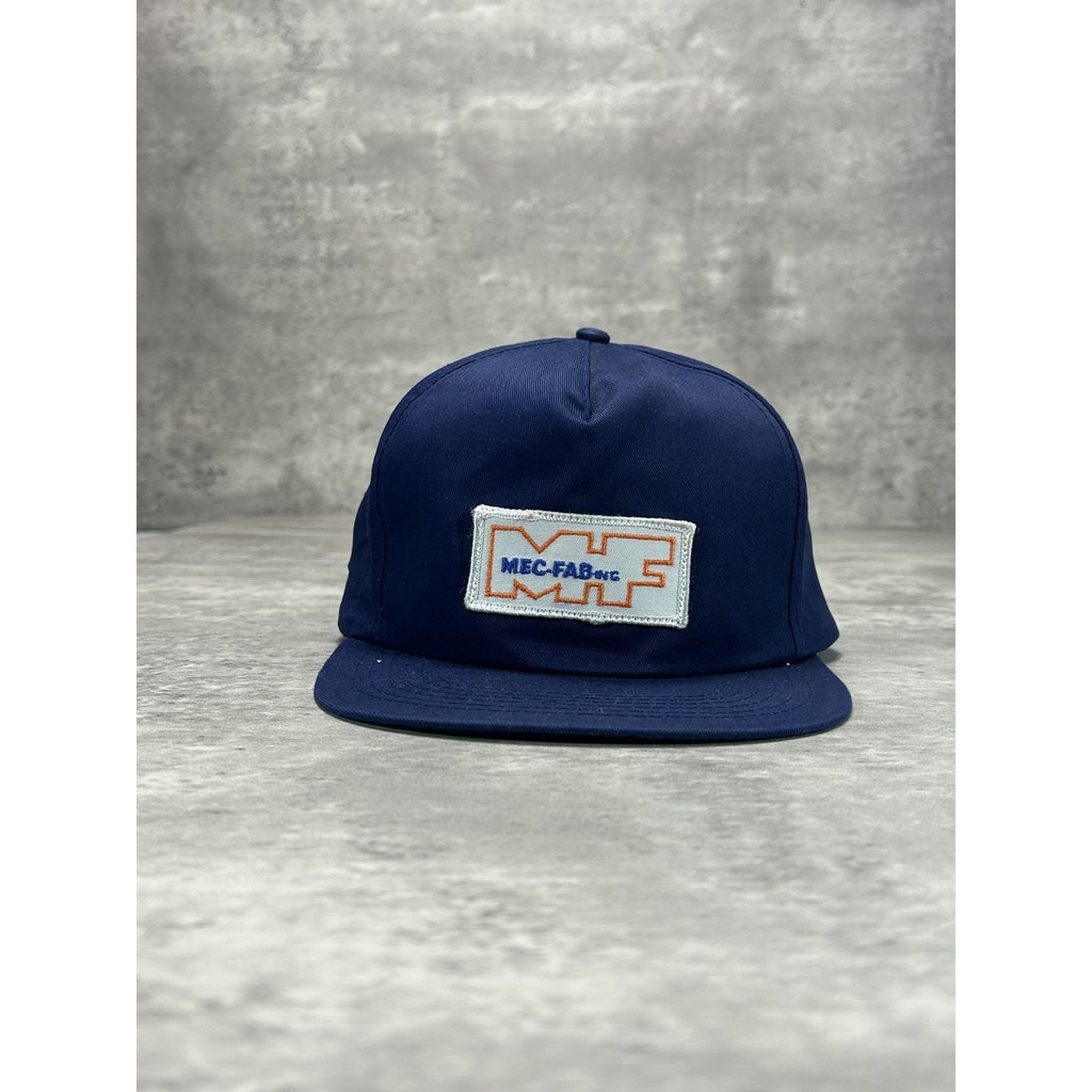 Vintage 80s Mec-Fab Embroidered Spellout Logo Patch Snapback Hat OSFA