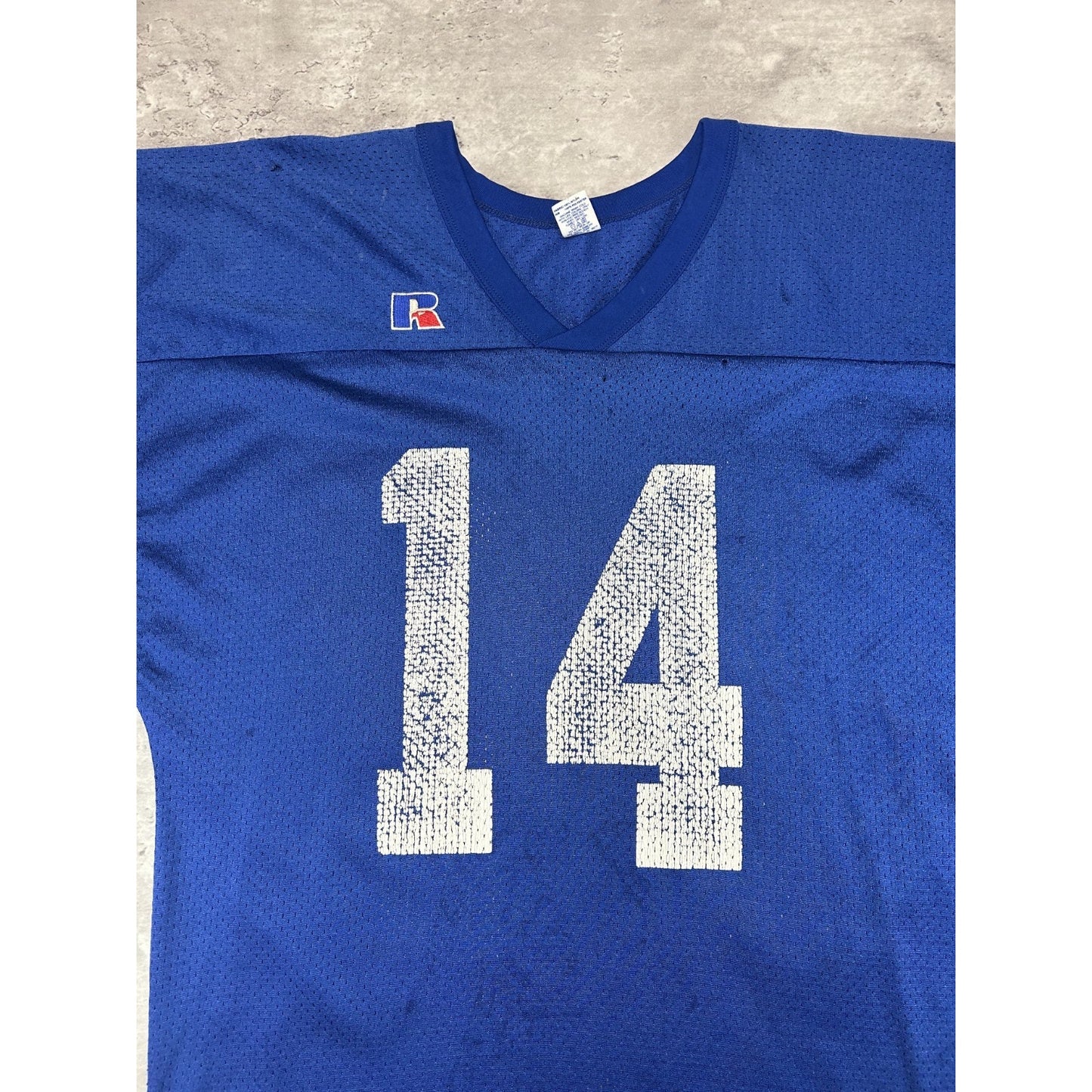 Vintage 80s/90s Russell Athletics #14 Mesh Football Jersey Size Large Blue