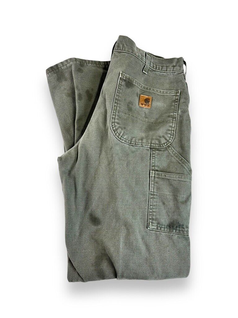 Carhartt Plaid Lined Canvas Workwear Carpenter Pants Size 32 Green