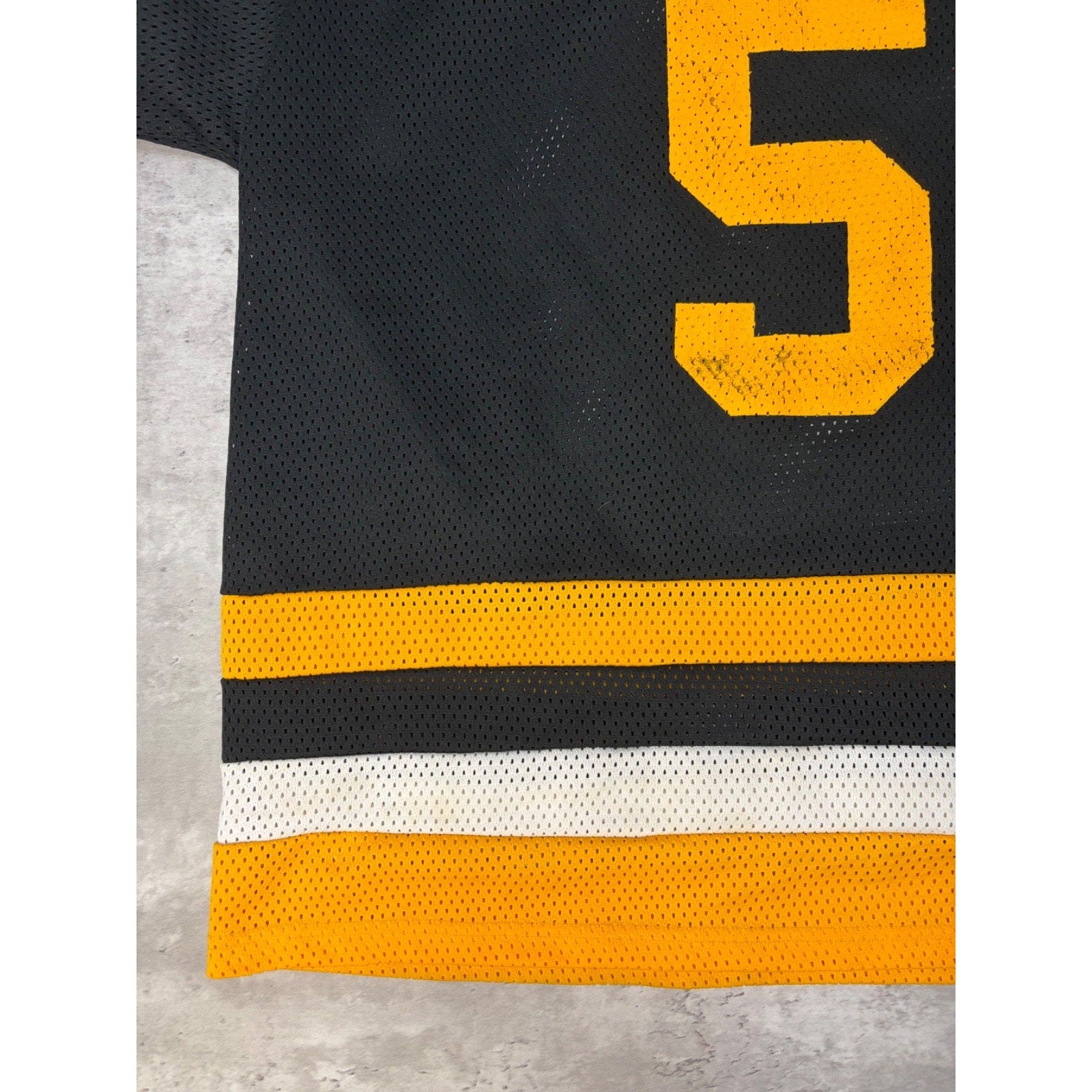 Vintage 90s Boston Bruins #5 NHL Graphic Logo Hockey Jersey Size XL