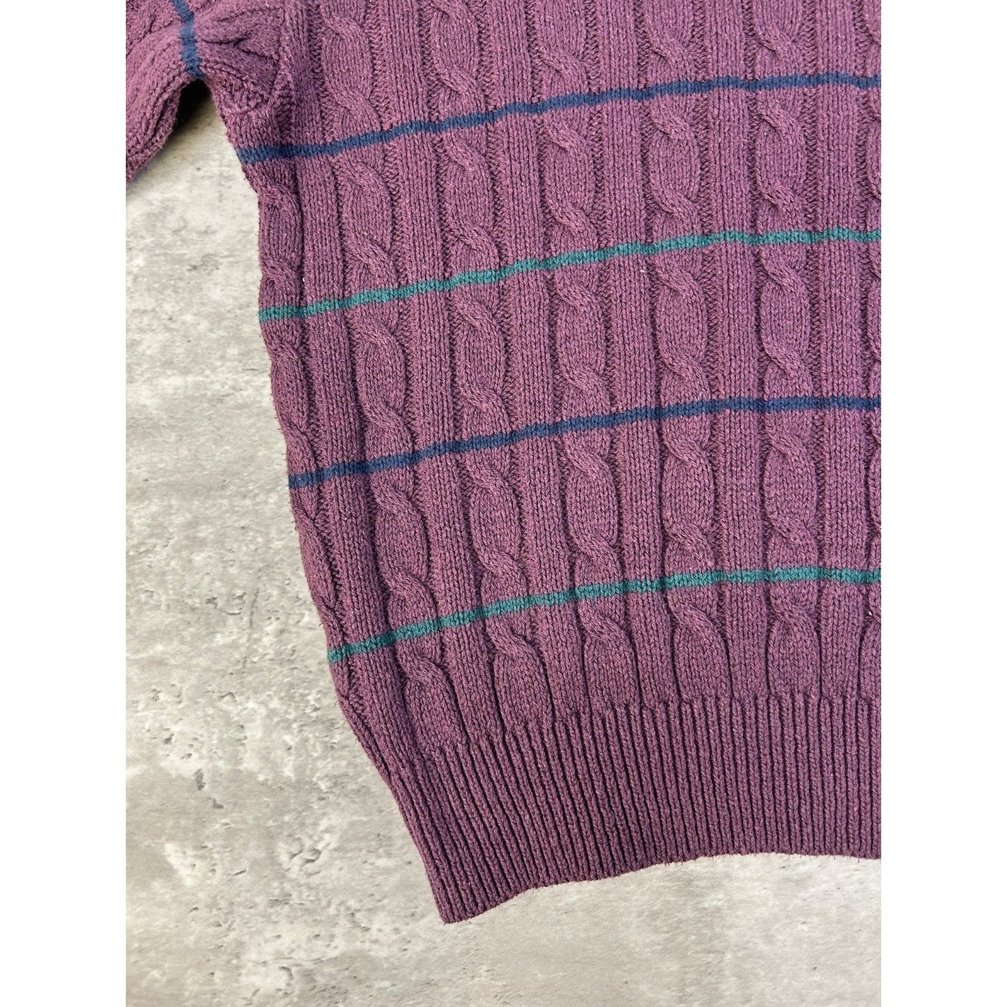 Vintage 90s Striped Cable Knit Pull Over Ribbed Sweater Size Medium