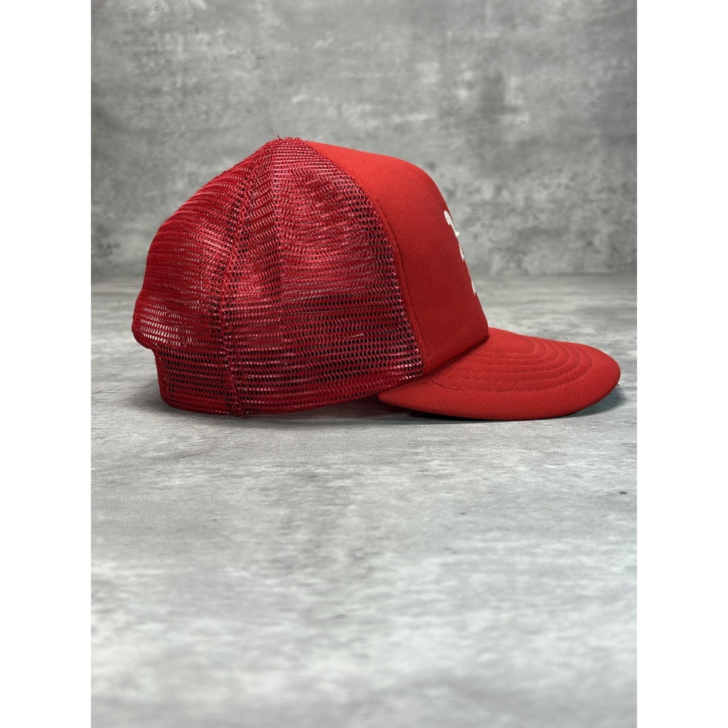 Vintage 80s Old English N Graphic Trucker Snapback Hat OSFA Red
