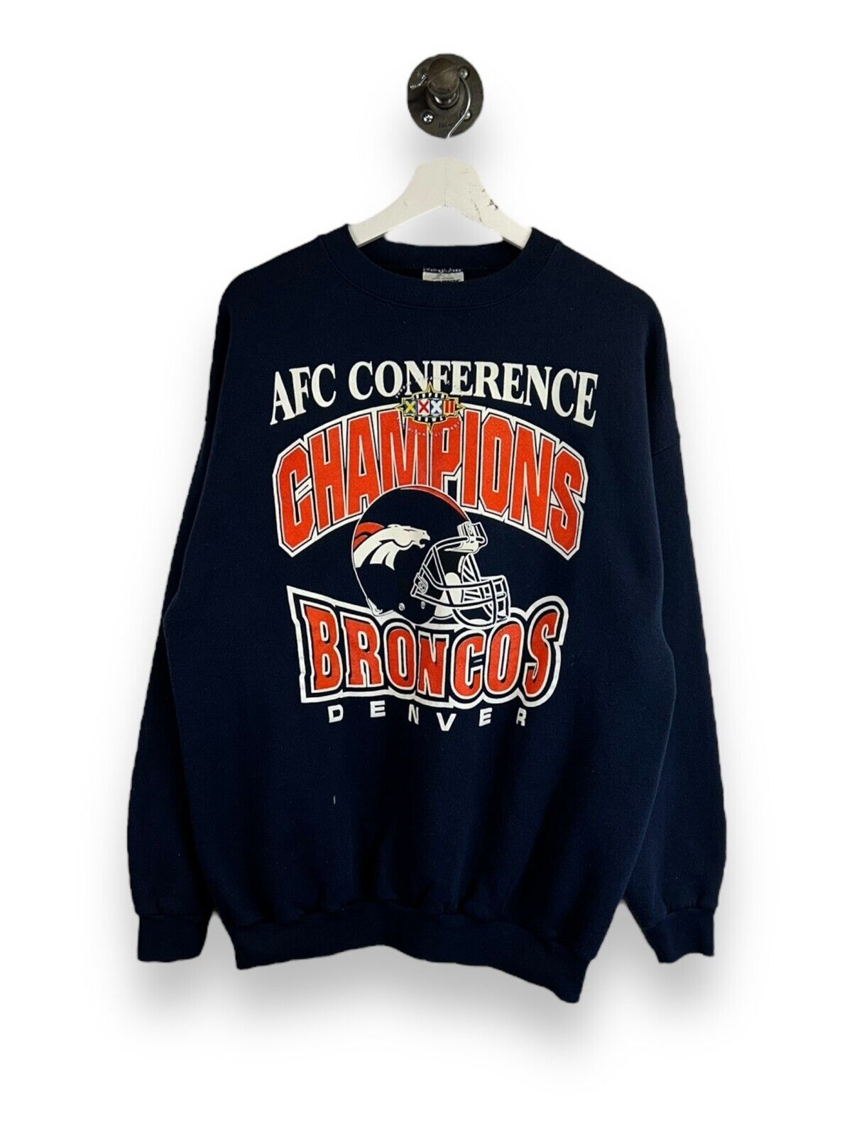 Vintage 1998 Denver Broncos NFL AFC Champs Helmet Graphic Sweatshirt Size XL