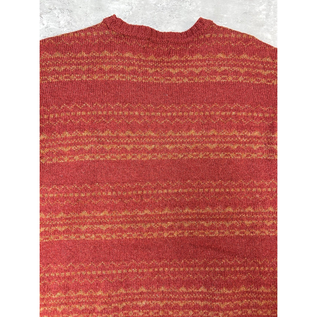 Vintage Izod Jeans Abstract Striped Pullover Knit Sweater Size Large Red