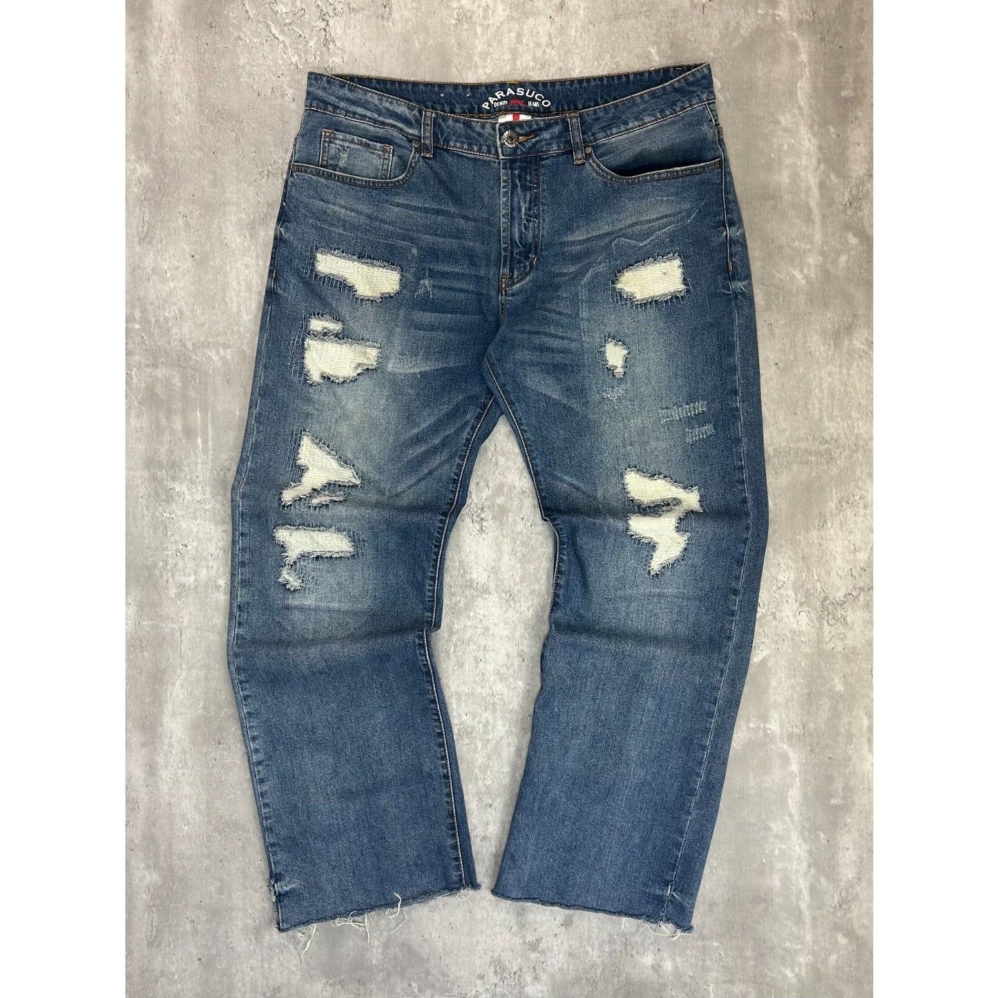 Vintage Y2K Parasuco Frayed Distressed Medium Wash Denim Pants Size 38