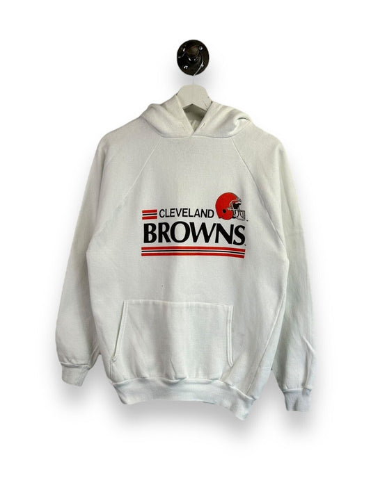 Vintage 80s Cleveland Browns NFL Graphic Spellout Hooded Sweatshirt Size Large