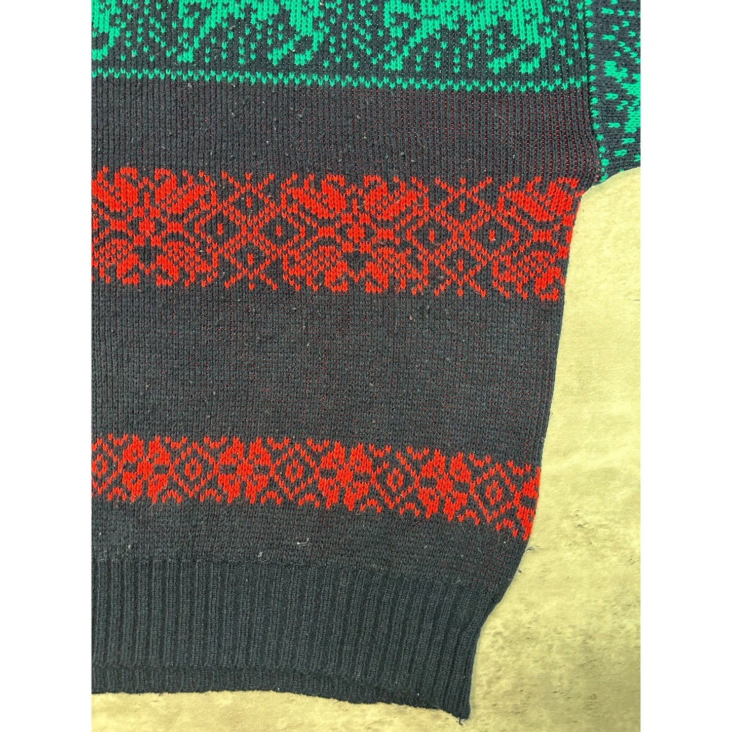 Vintage 90s Code Identification Abstract Striped Reindeer Knit Sweater Sz Large