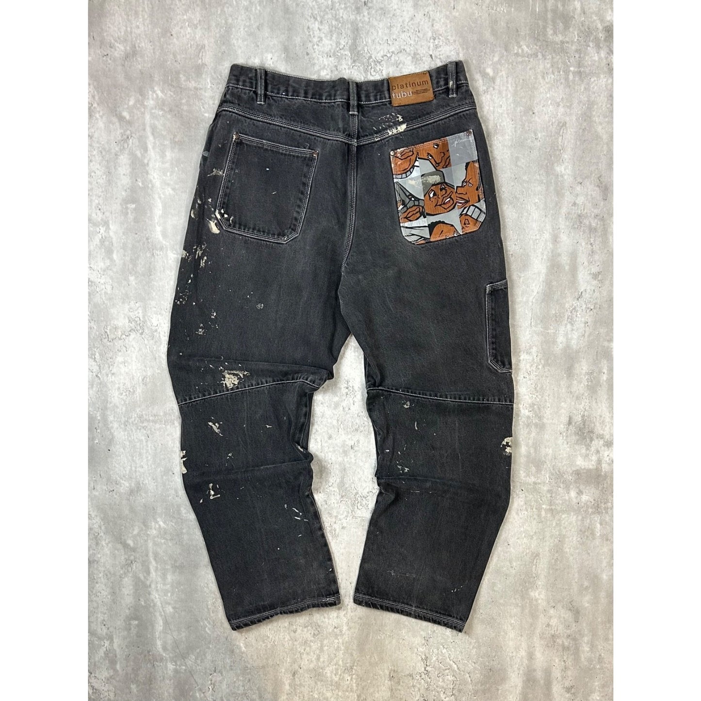 Vintage Y2K Fubu Platinum Fat Albert Pocket Graphic Denim Pants Size 37