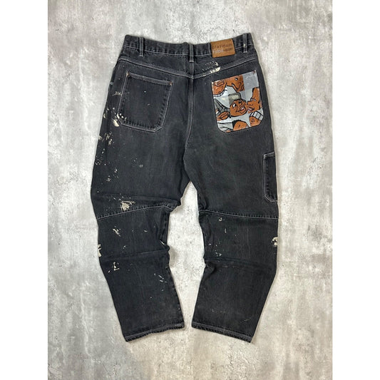 Vintage Y2K Fubu Platinum Fat Albert Pocket Graphic Denim Pants Size 37