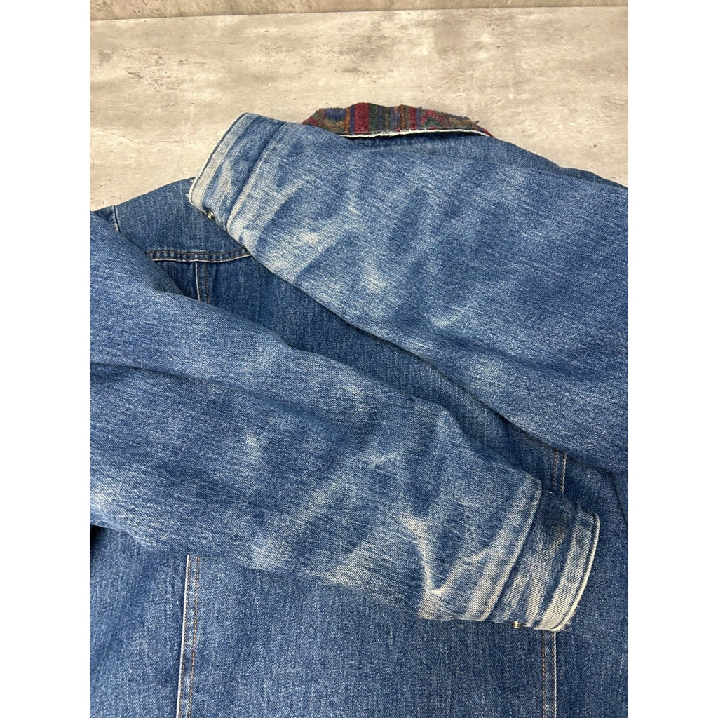 Vintage 80s Saddle King Blanket Lined Western Denim Trucker Jacket Size Large