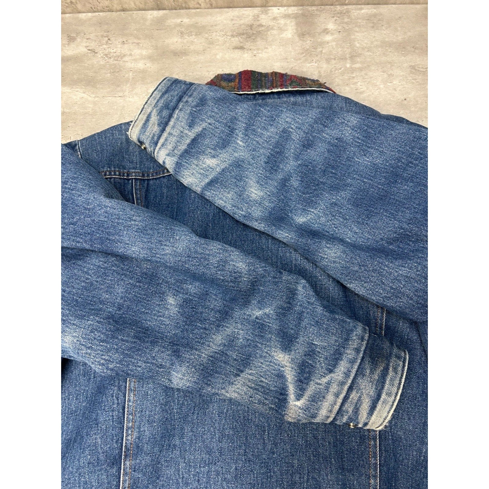 Vintage 80s Saddle King Blanket Lined Western Denim Trucker Jacket Size Large