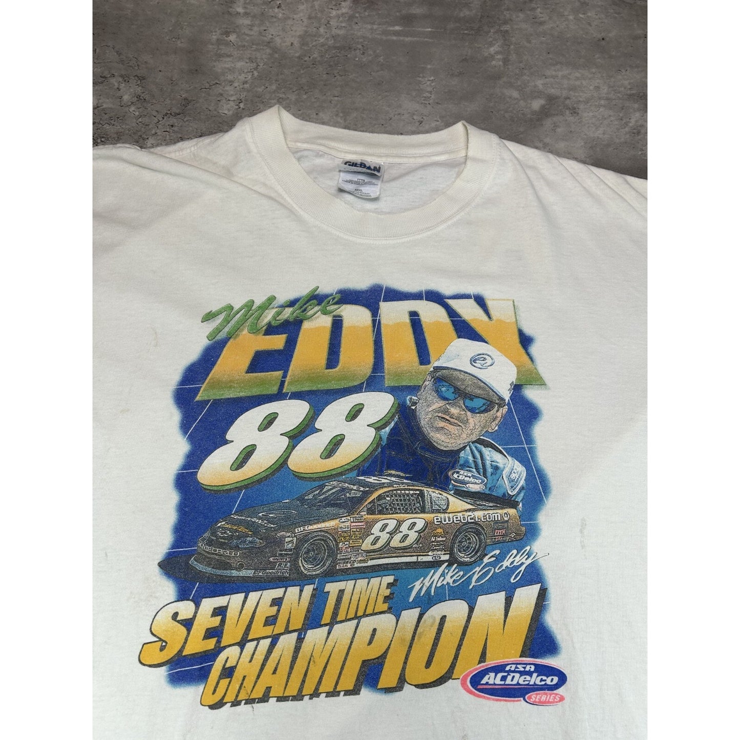 Vintage Mike Eddy #88 Nascar Racing 7x Champ Graphic T-Shirt Size 3XL White