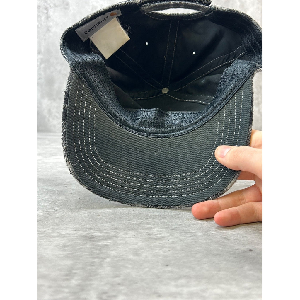 Vintage Carhartt Embroidered Patch Plaid Workwear Strapback Hat OSFA