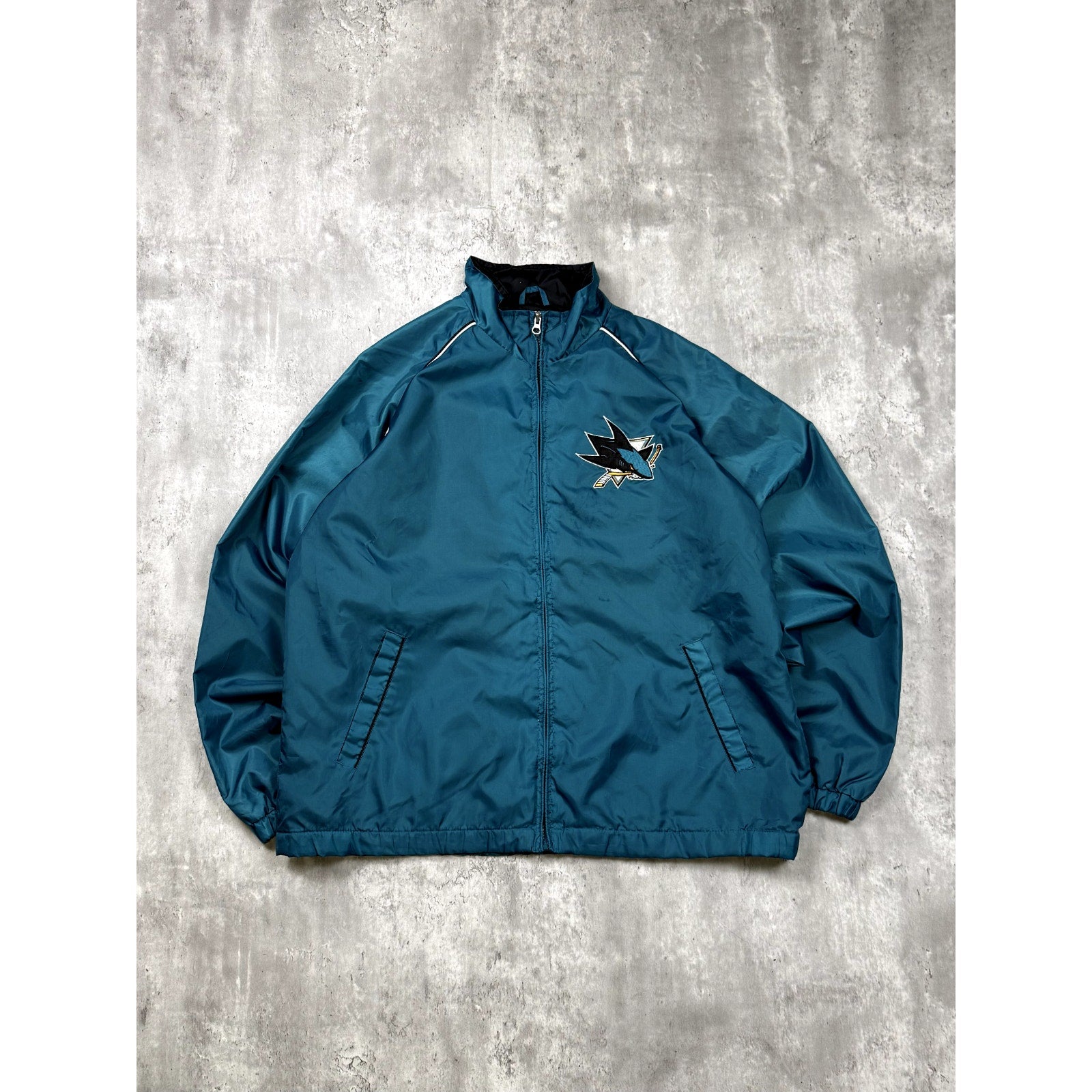 Vintage San Jose Sharks NHL Embroidered Logo Windbreaker Jacket Size Large