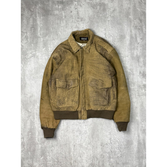 Vintage 90s Mirage Full Zip Distressed Leather Bomber Jacket Size Medium