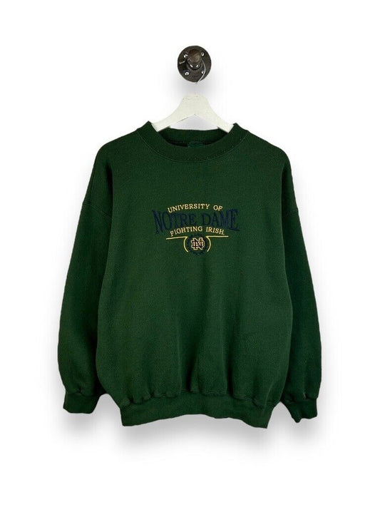 Vintage Notre Dame Fighting Irish NCAA Embroidered Sweatshirt Size Large Green