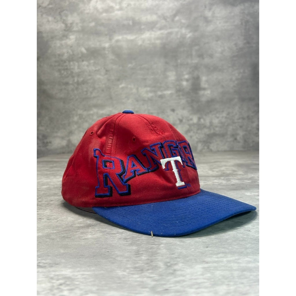 Vintage 90s Texas Rangers MLB Embroidered Arc Spellout Snapback Hat OSFA