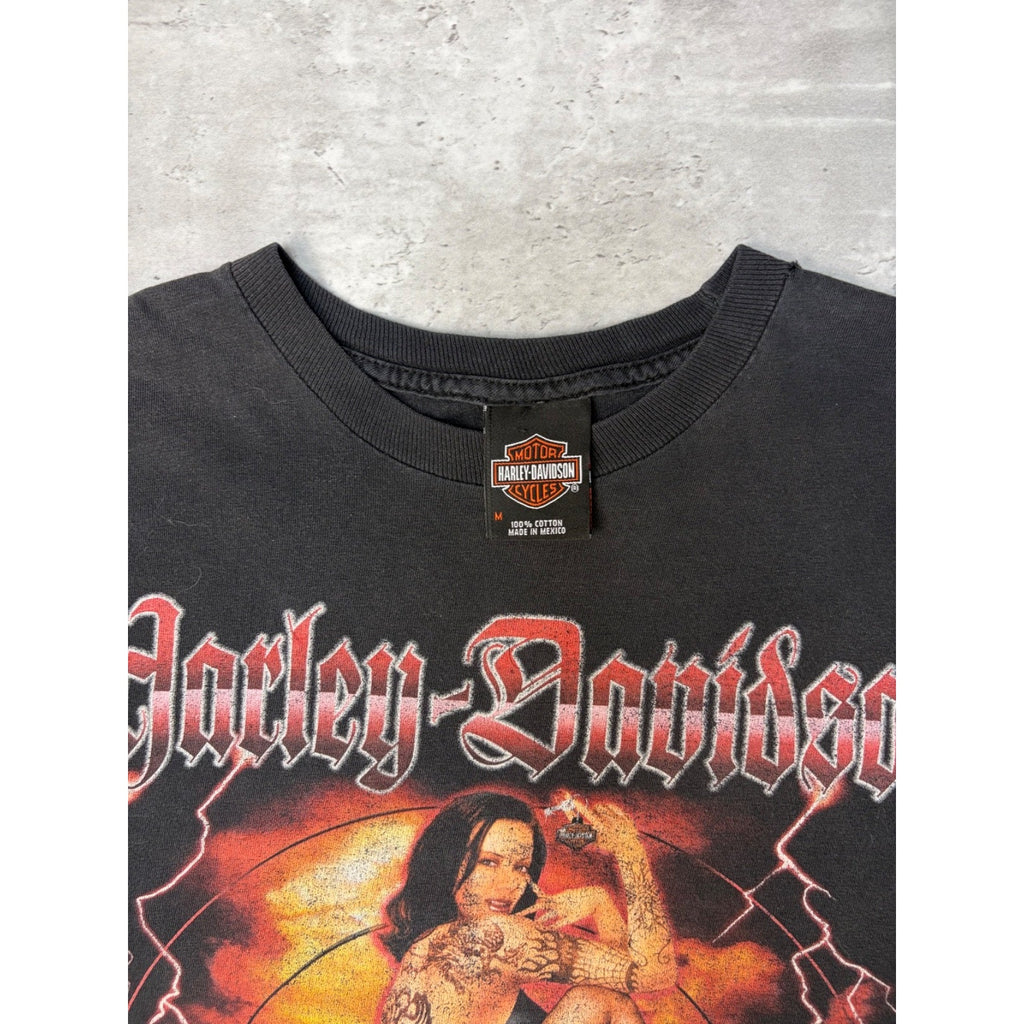 Vintage Harley Davidson Pin Up Engine Graphic T-Shirt Size Medium