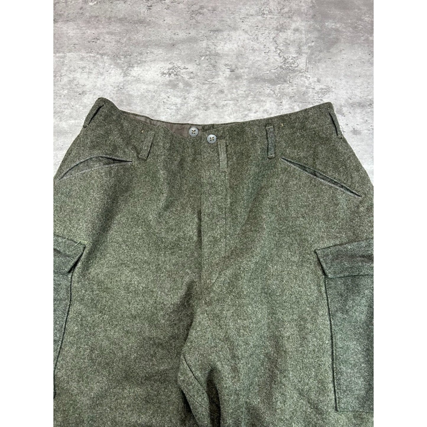 Vintage 1970s Wool Military Buckled Multi Pocket Cargo Pants Size 38 Green