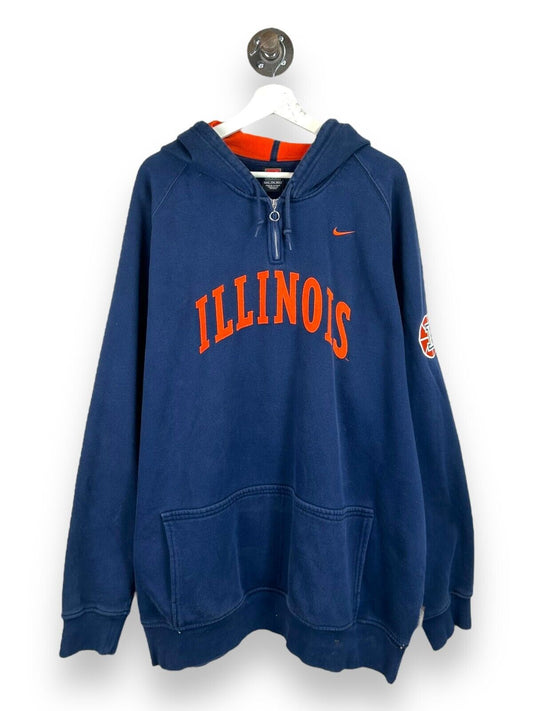 Vintage Illinois Illini NCAA Nike 1/4 Zip Hooded Sweatshirt Size 2XL