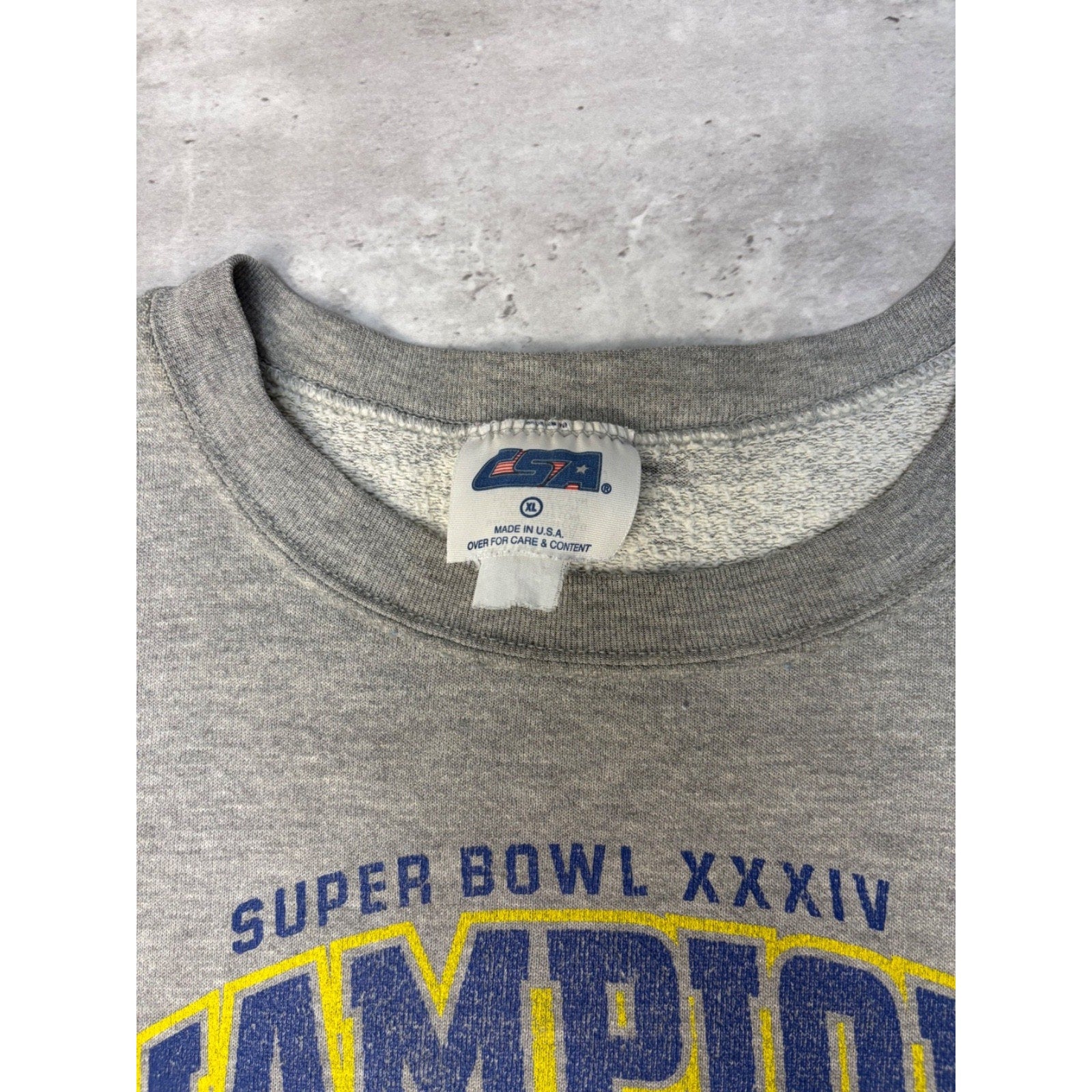 2000 St. Louis Rams NFL Super Bowl XXXIV Champions Graphic Sweatshirt Size XL