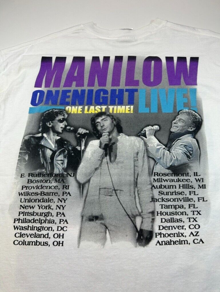 Vintage Barry Manilow One Night Live Soft Rock Music Tour T-Shirt Size XL White