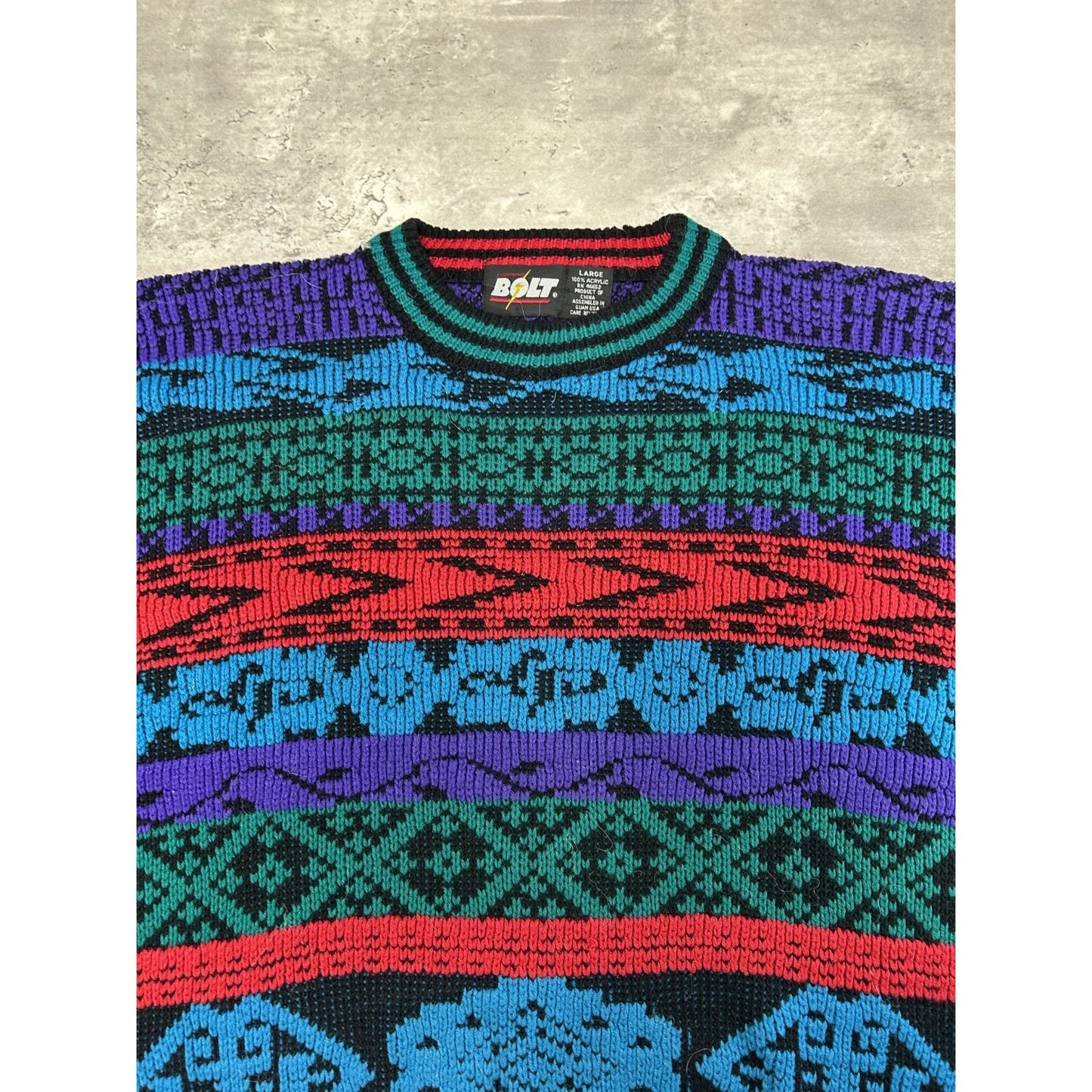 Vintage 80s/90s Bolt Abstract Striped Pullover Knit Sweater Size Large