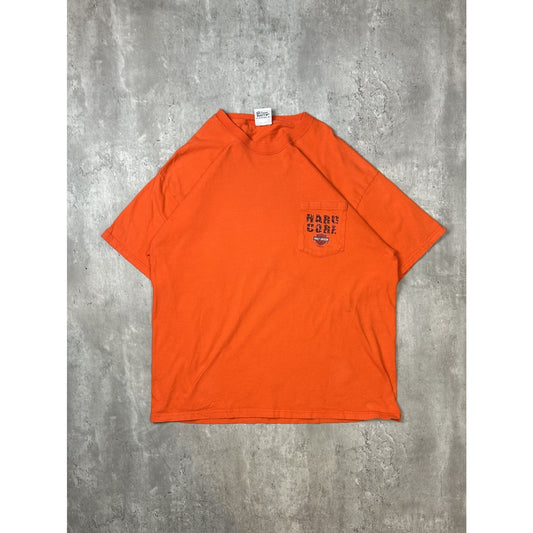 Vintage Harley Davidson Motorcycles Hard Core Graphic T-Shirt Size XL Orange