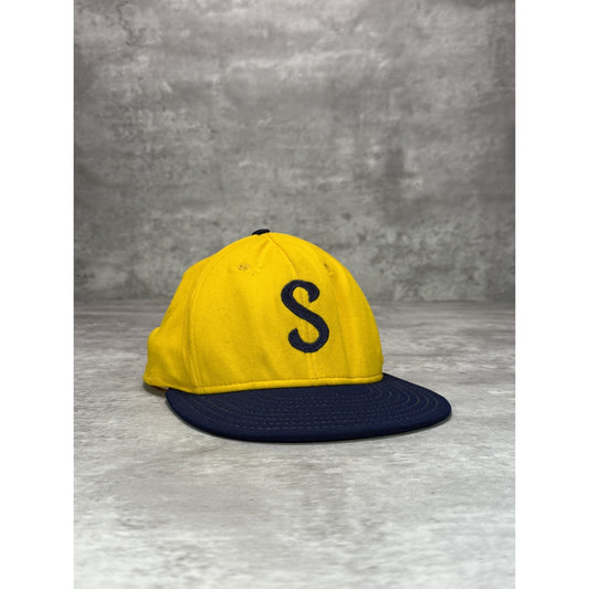 Vintage 1980s Embroidered S Two Tone Snapback Hat OSFA Yellow/Navy Blue