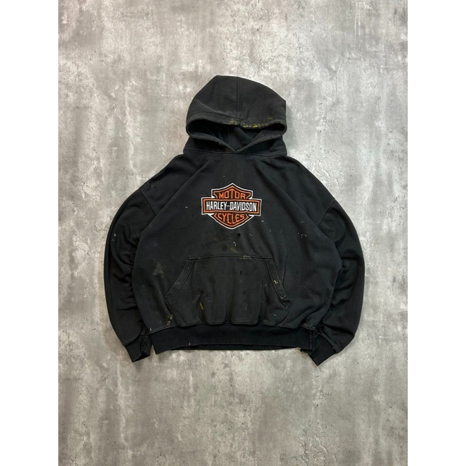 Vintage Harley Davidson Distressed Embroidered Logo Hooded Sweatshirt Size Large