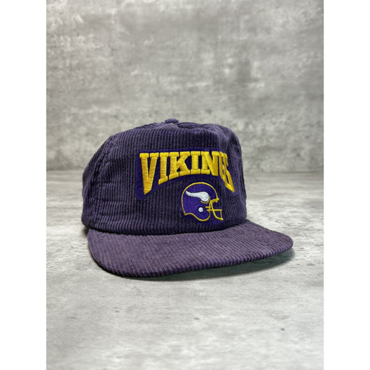 Vintage 90s Minnesota Vikings NFL Embroidered Corduroy Snapback Hat OSFA
