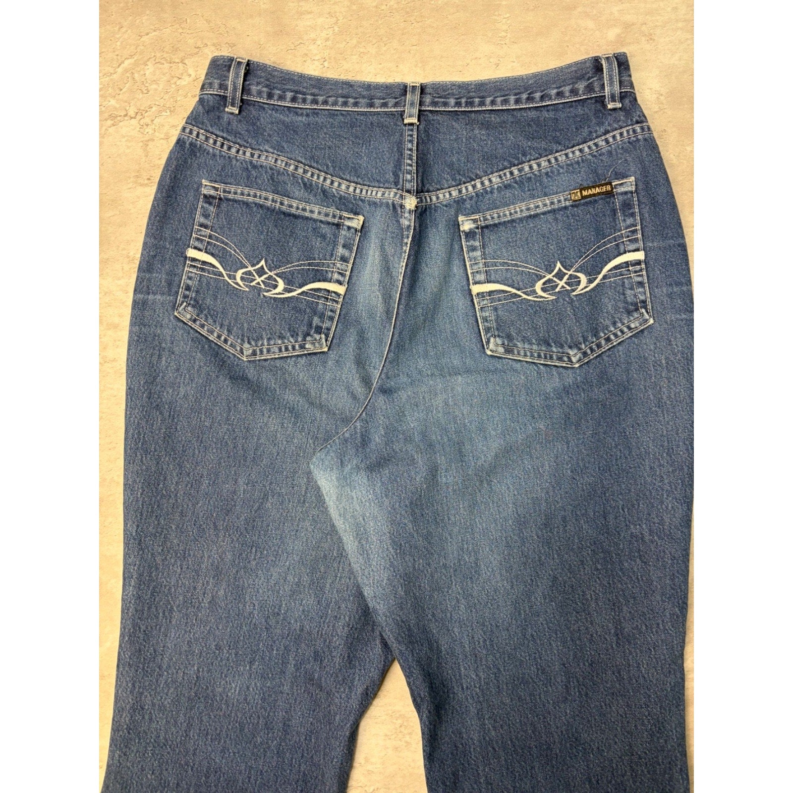 Vintage Y2K Womens X Manager Embroidered Medium Wash Denim Flare Pants Size 33