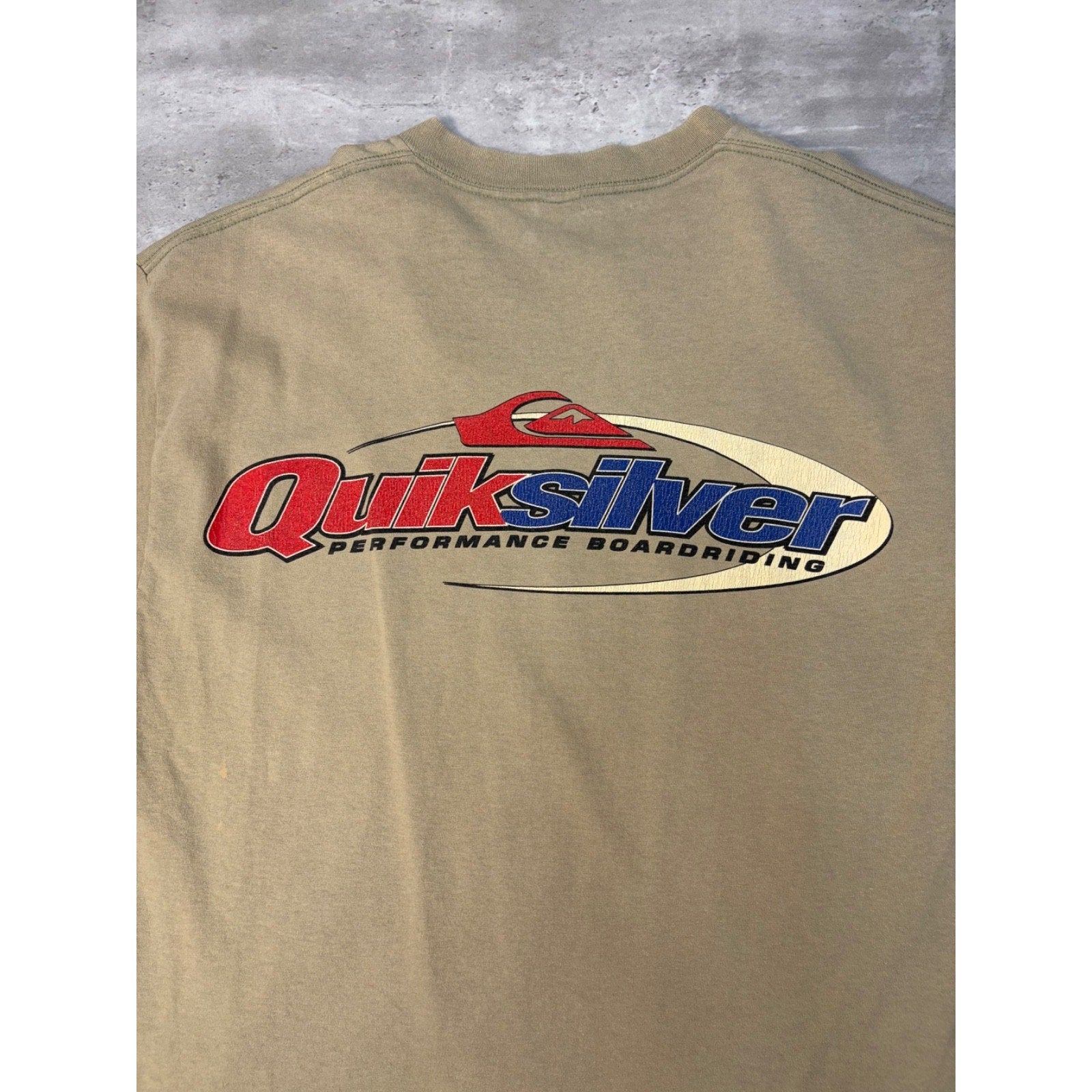 Vintage Y2K Quiksilver Advanced Boarding Two Tone Spellout Logo T-Shirt Sz Large