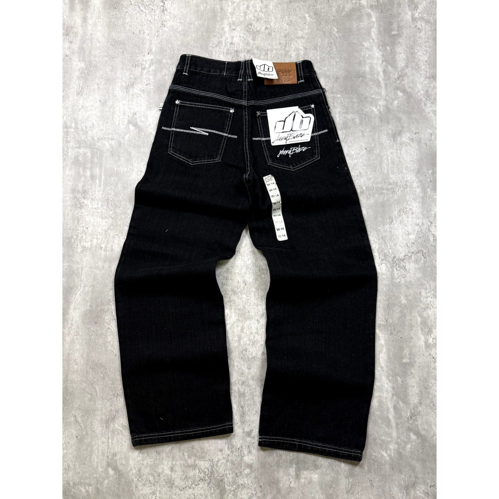 Vintage Y2K Womens Johnny Blaze Embroidered Script Black Wash Denim Pants