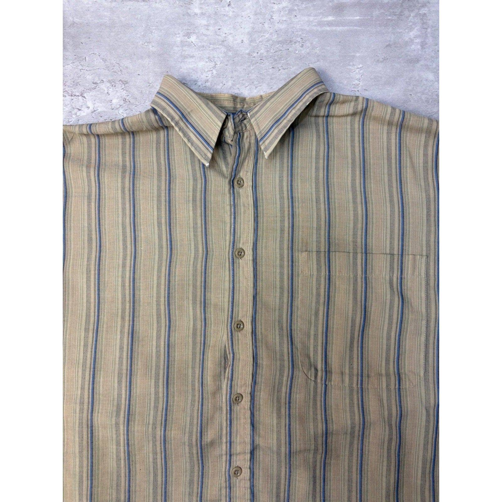 VTG Puritan Single Pocket Striped Reworked Cropped Button Up Shirt Size Large