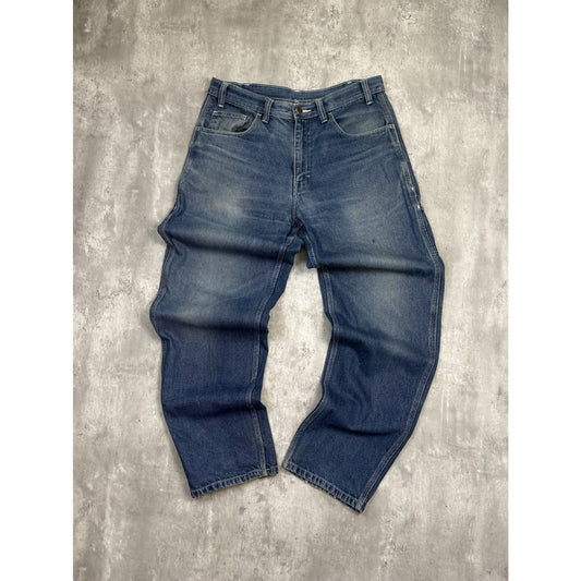 Vintage Dark Wash Denim Workwear Carpenter Pants Size 34 Blue