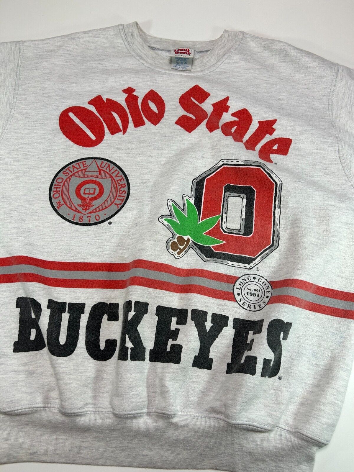 Vintage 1991 Ohio State Buckeyes NCAA AOP Graphic Sweatshirt Size Large Gray