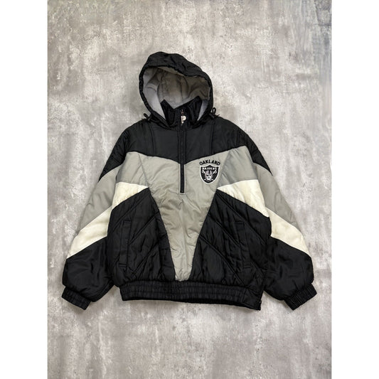 Vintage 90s Los Angeles Raiders NFL Insulated Full Zip Hooded Jacket Size 2XL