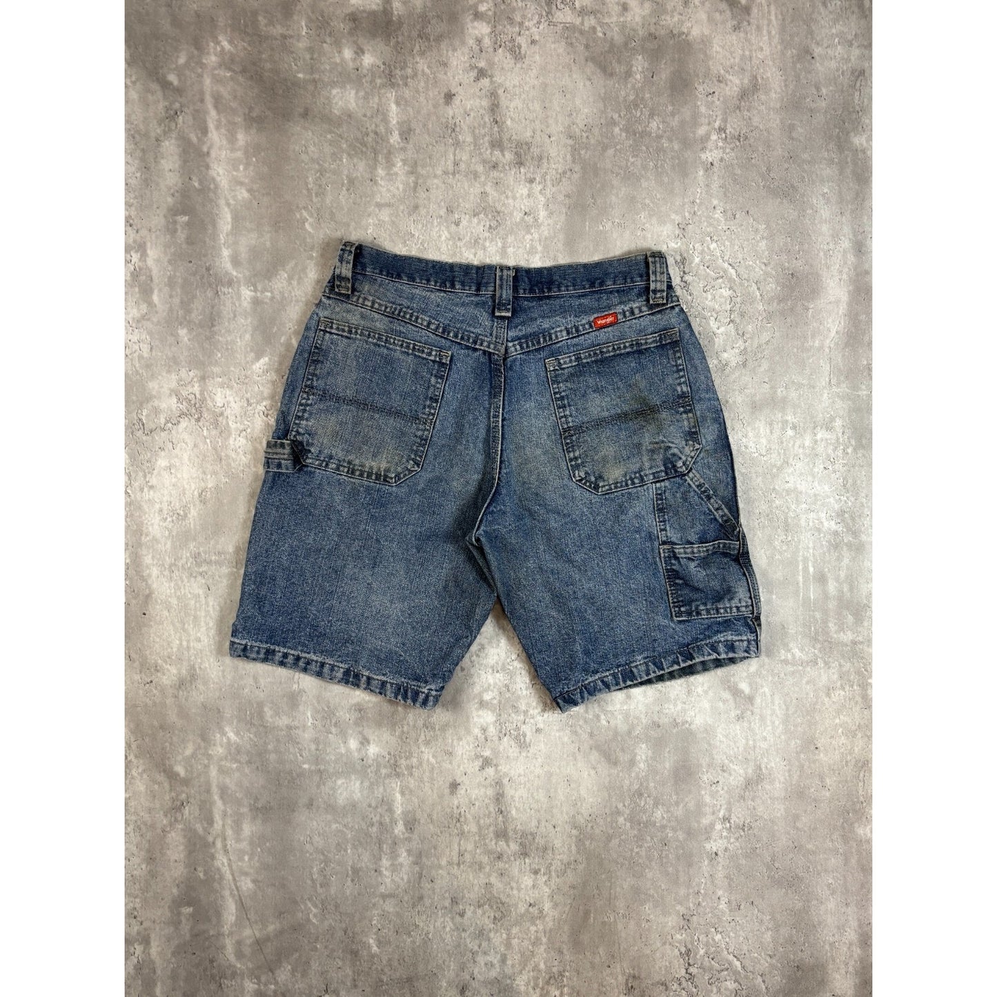 Vintage Wrangler Medium Wash Denim Workwear Carpenter Shorts Size 32 Blue