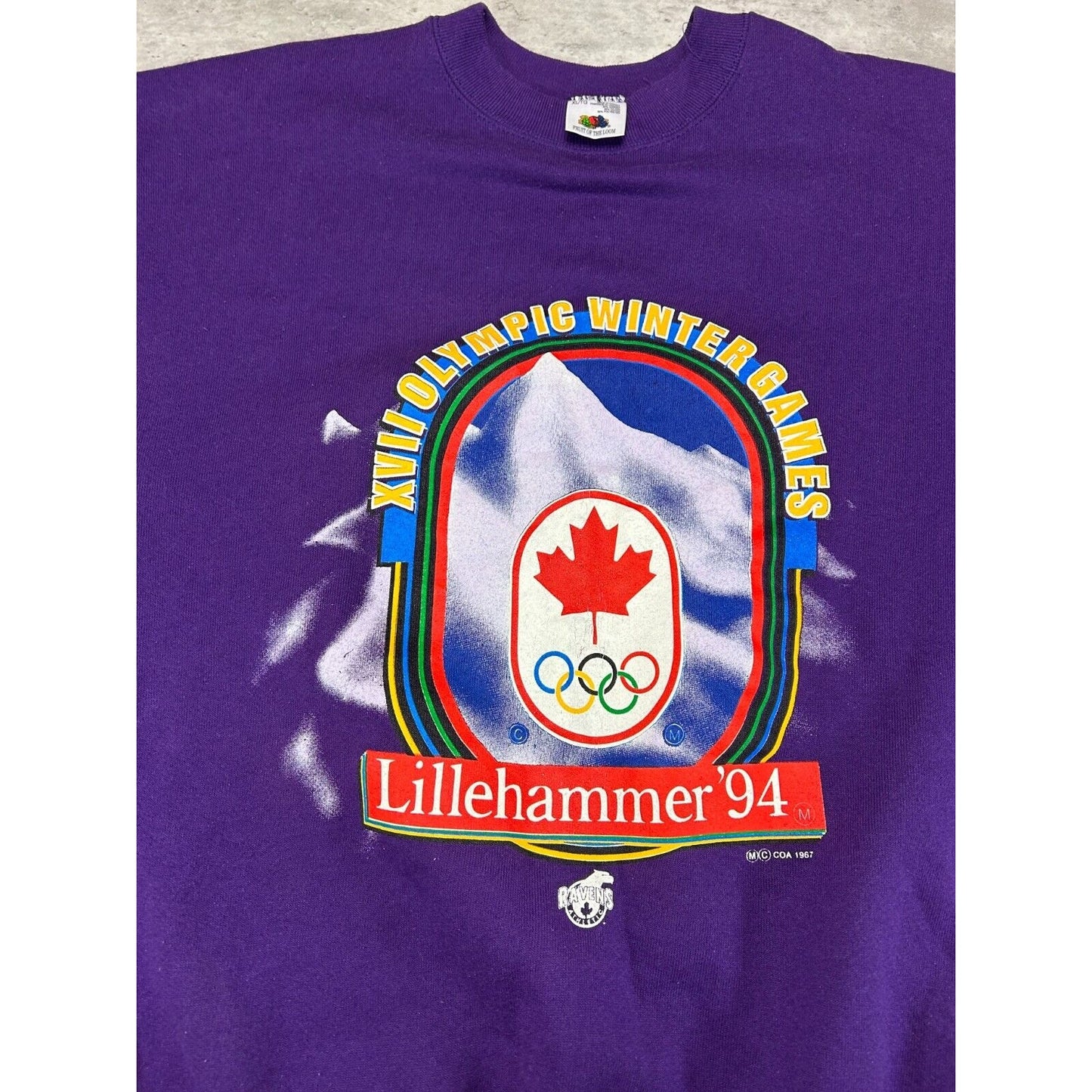 Vintage 1994 Lillehammer Winter Olympics Big Graphic Sweatshirt Size XL Purple