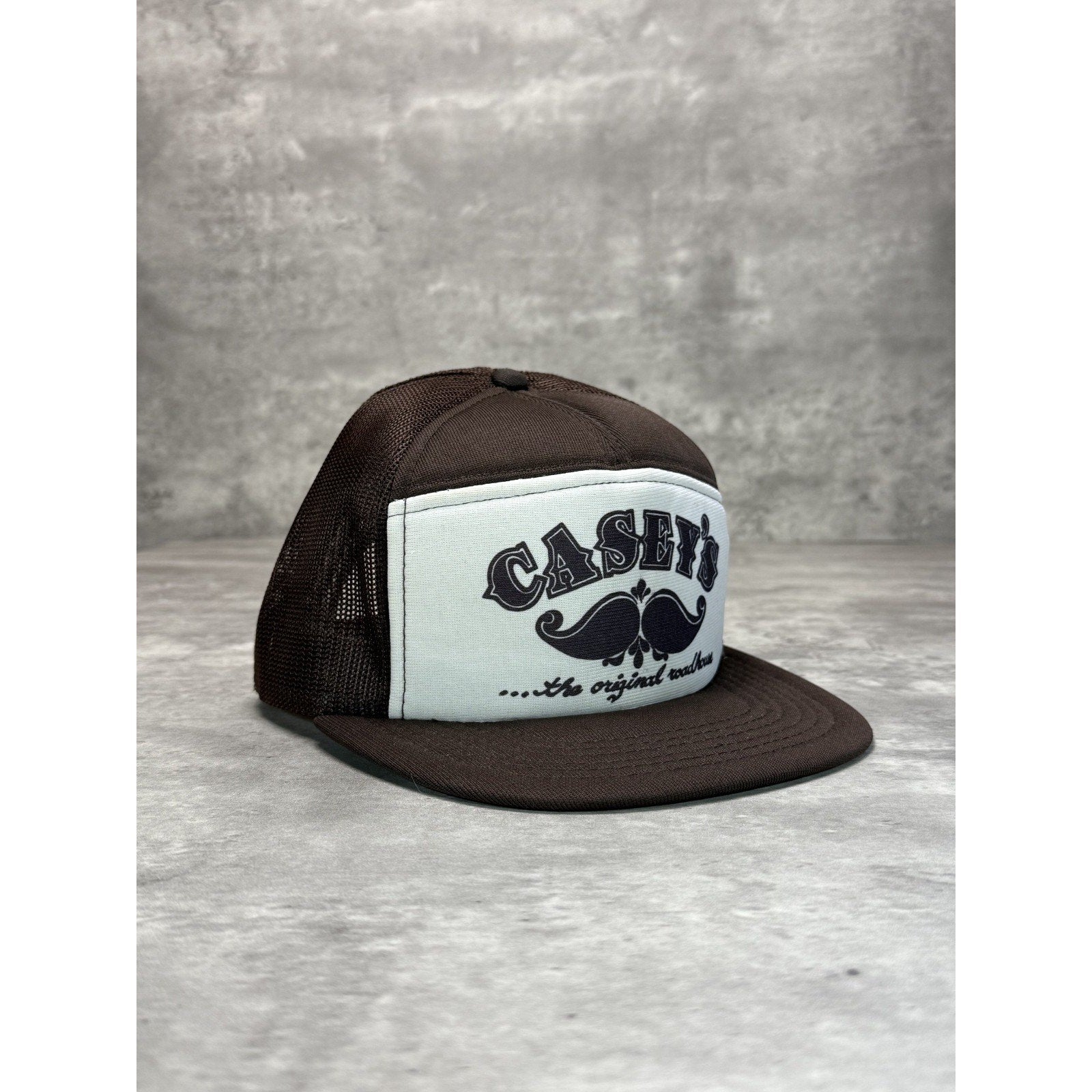 Vintage 90s Caseys Graphic Spellout Moustache Trucker Snapback Hat OSFA