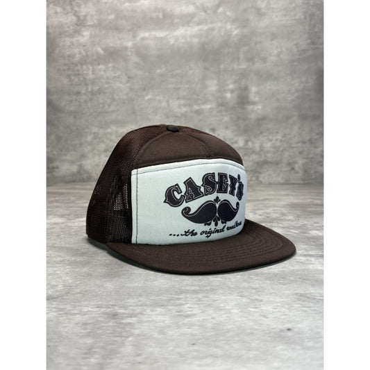 Vintage 90s Caseys Graphic Spellout Moustache Trucker Snapback Hat OSFA