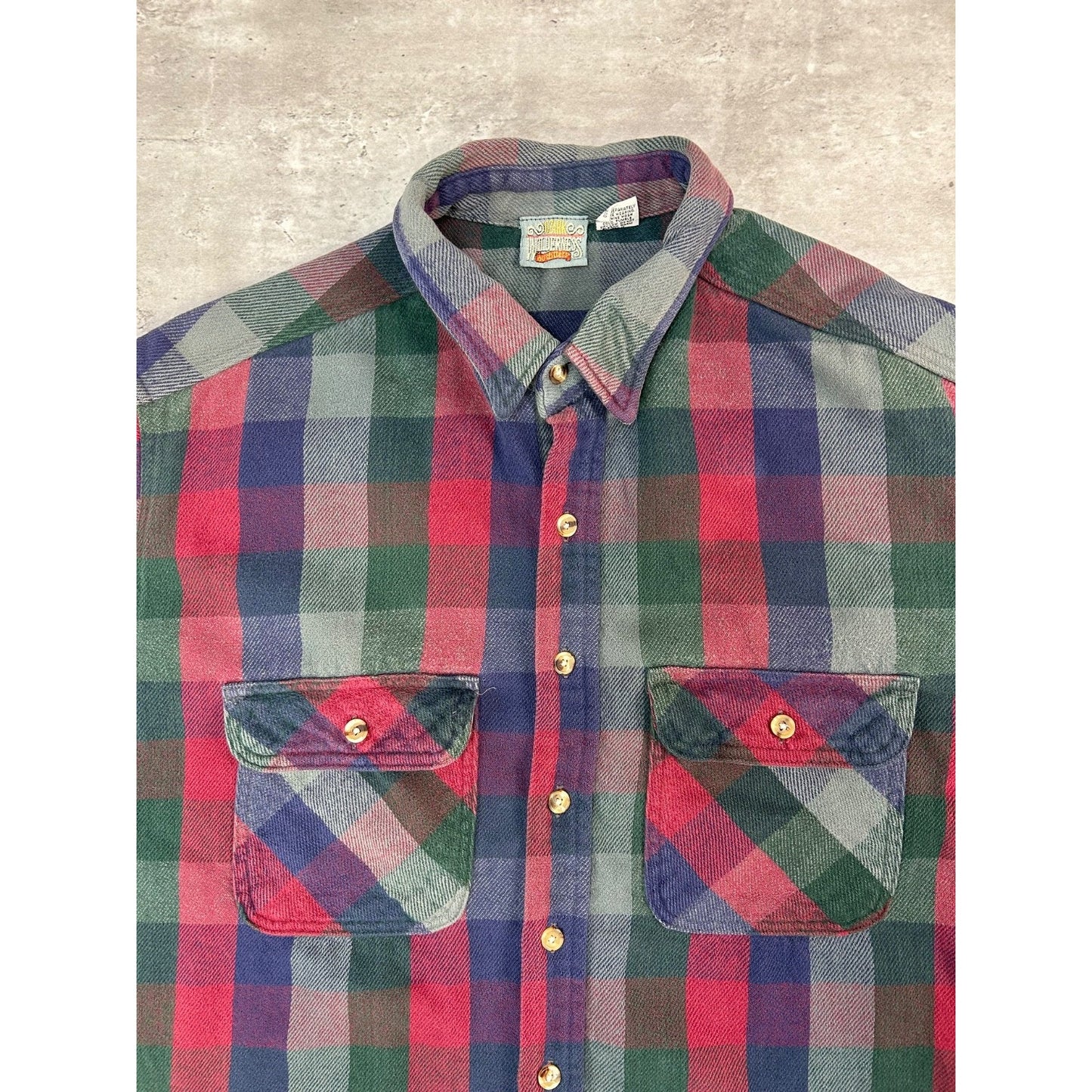 Vintage Ozark Wilderness Plaid Double Pocket Long Sleeve Button Up Shirt Sz 2XL
