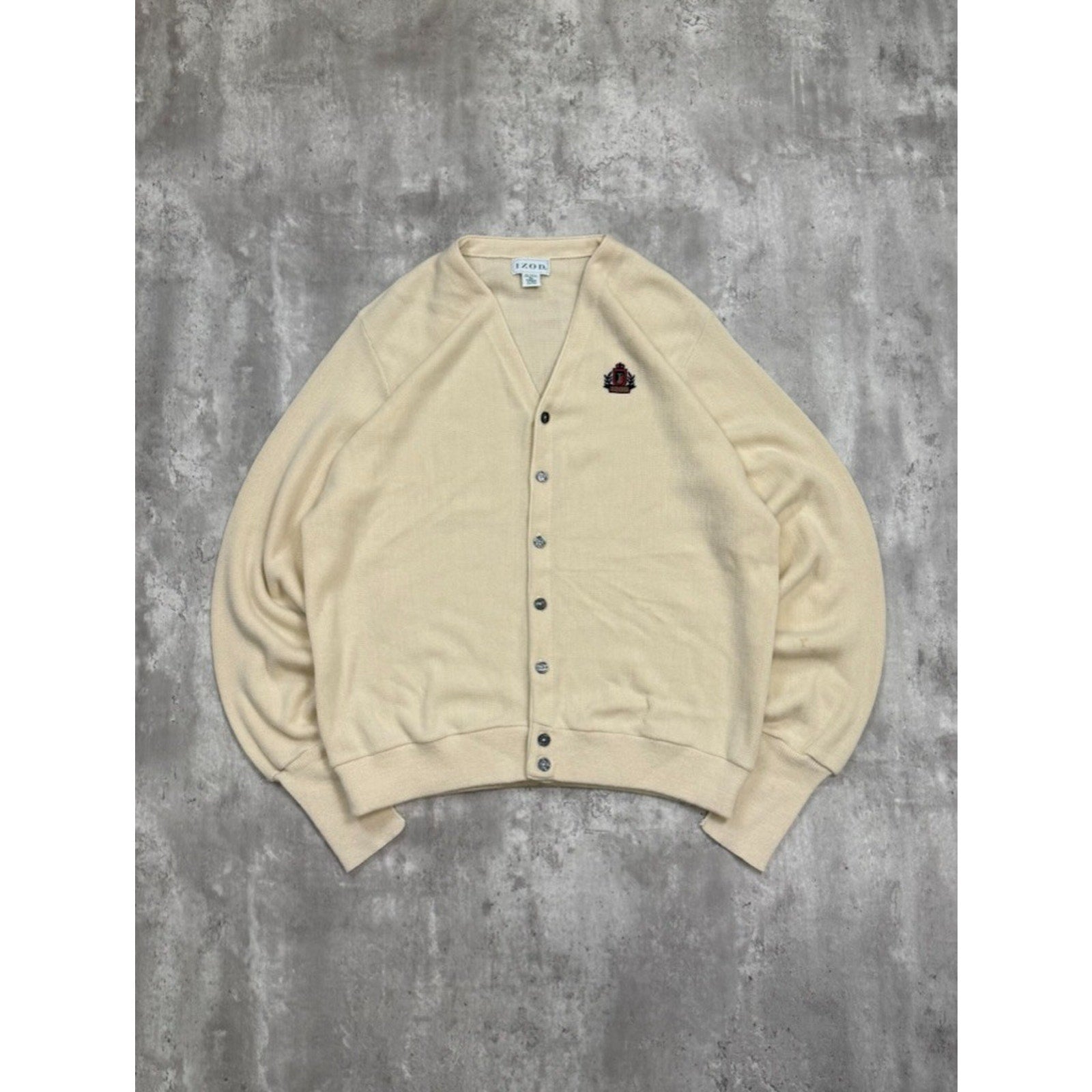 Vintage 80s/90s Izod Embroidered Crest Cardigan Knit Sweater Size XLT