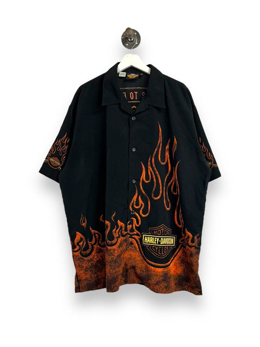 Vintage Harley Davidson Flame Print Short Sleeve Button Up Shirt Size 2XL