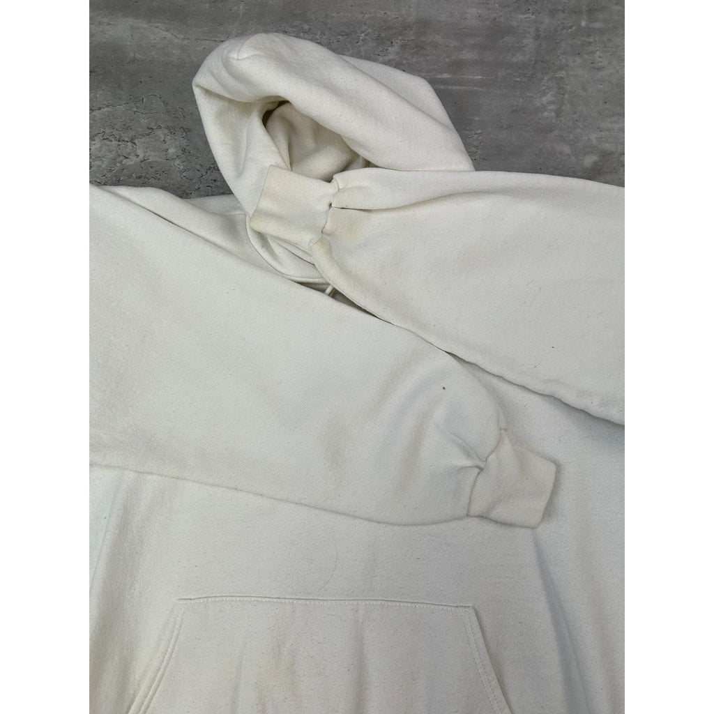 Vintage 90s JERZEES Blank Pullover Hooded White Sweatshirt Size Large