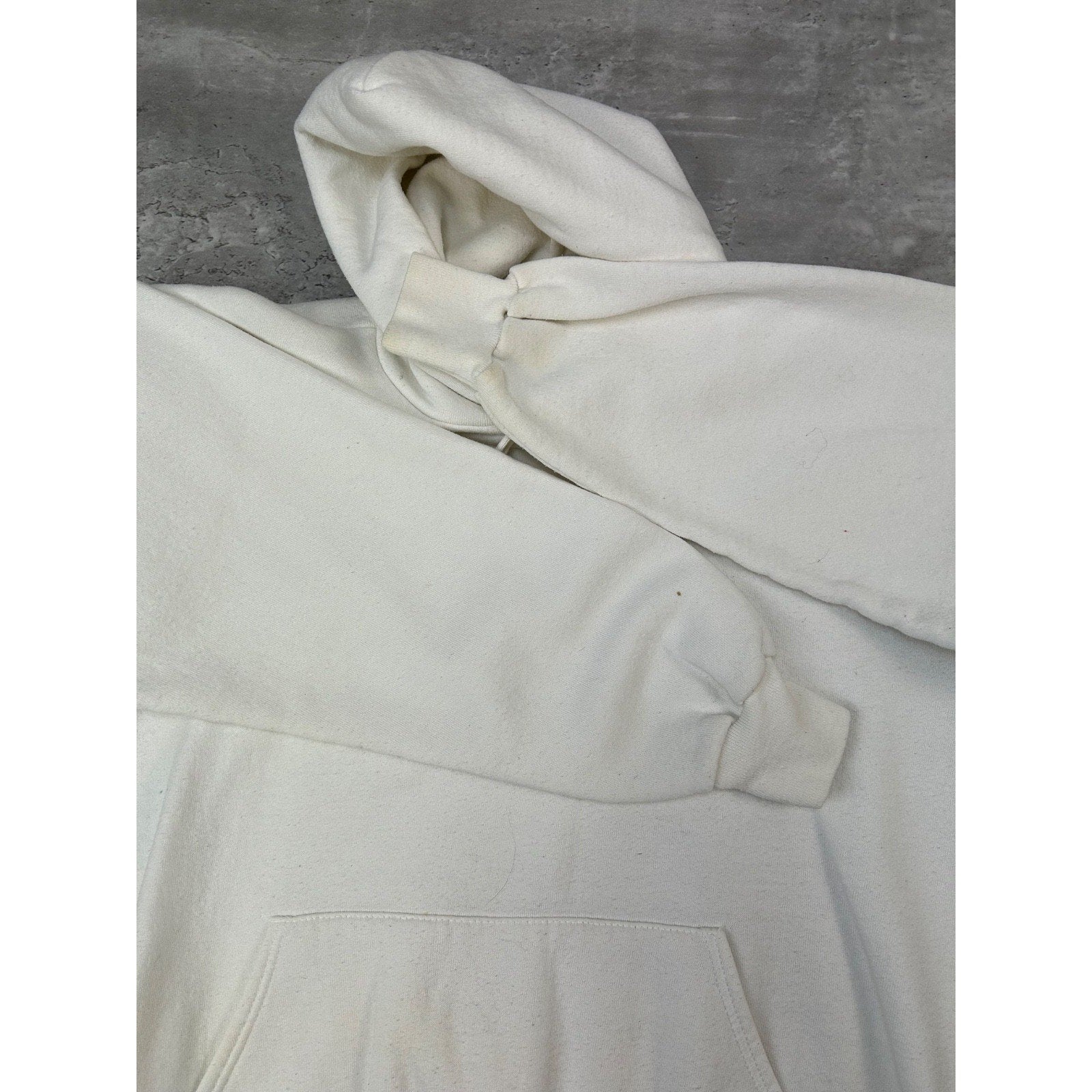 Vintage 90s JERZEES Blank Pullover Hooded White Sweatshirt Size Large