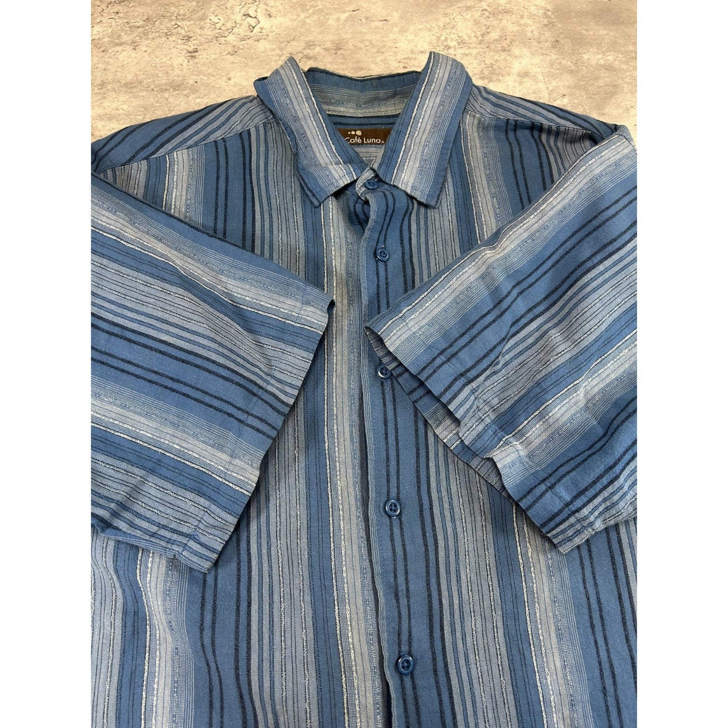 Cafe Luna Striped Print Short Sleeve Reworked Cropped Button Up Shirt Size XL